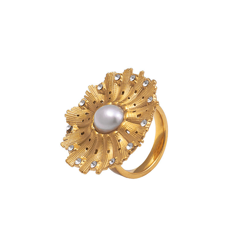 Anello in acciaio inossidabile con stile INS, placcato oro 18 carati, gioiello floreale irregolare per donna, accessori alla moda e versatili.