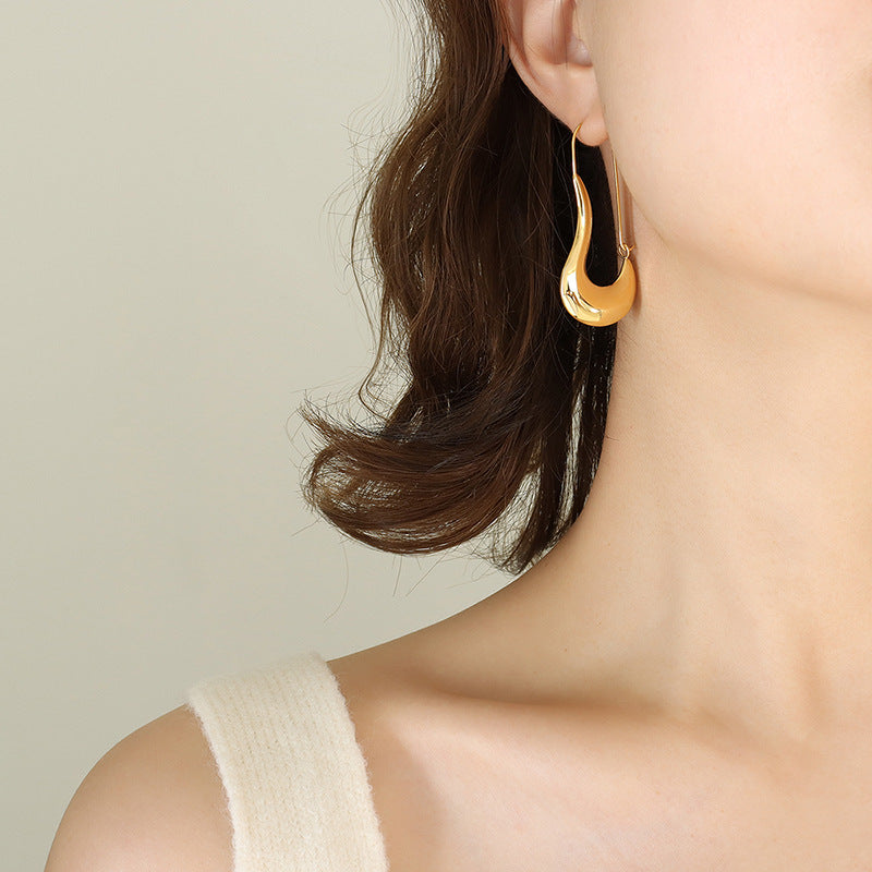 Simple texture earrings titanium steel geometric female white-collar new national trend metal jewelry niche exaggerated earrings ear studs