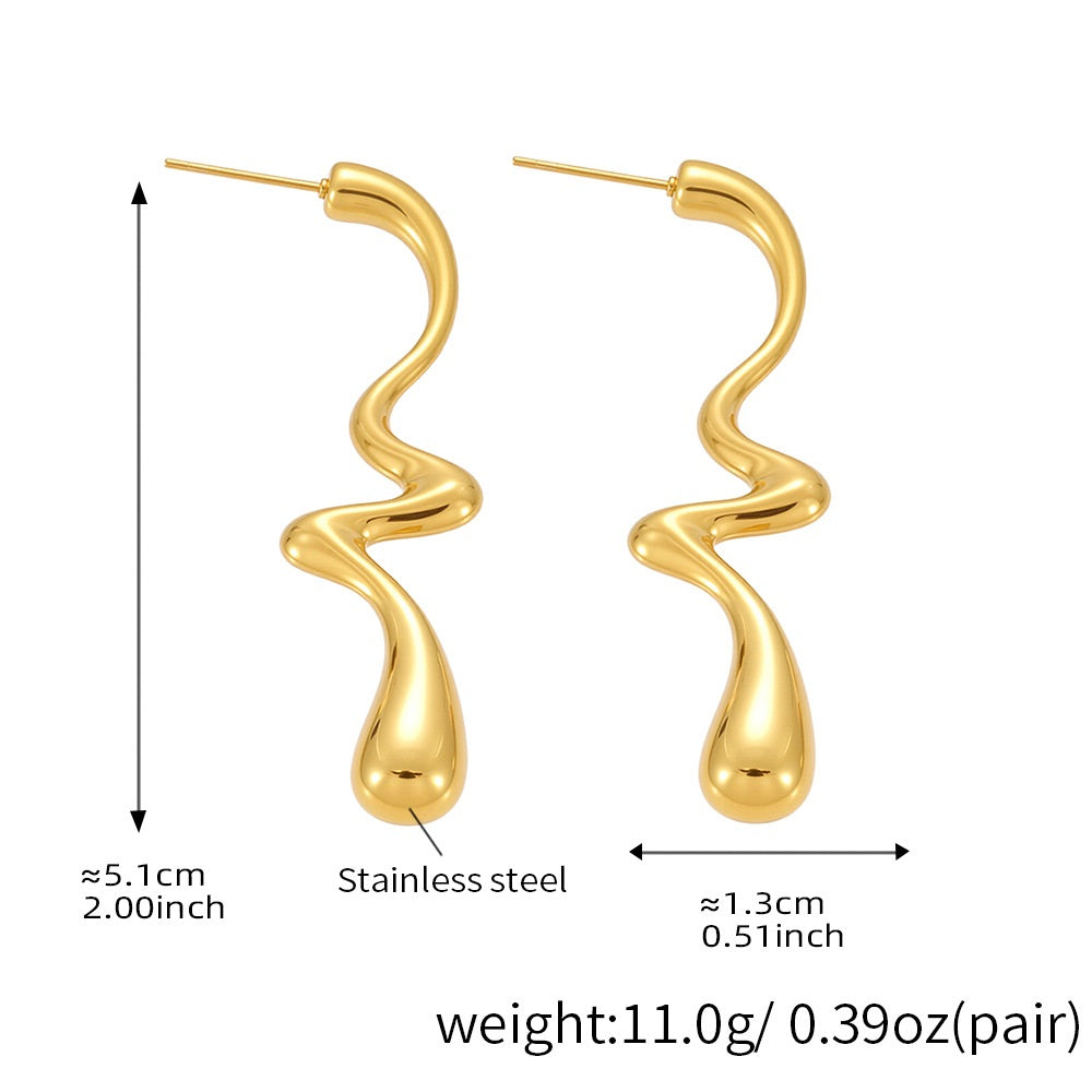 Irregular teardrop color matching earrings European and American cross-border stainless steel plated 18K gold simple glossy hollow earrings
