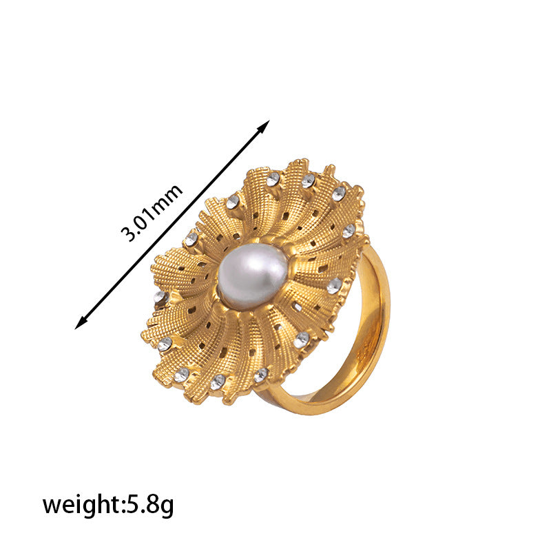 Anello in acciaio inossidabile con stile INS, placcato oro 18 carati, gioiello floreale irregolare per donna, accessori alla moda e versatili.