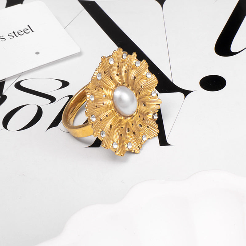 Anello in acciaio inossidabile con stile INS, placcato oro 18 carati, gioiello floreale irregolare per donna, accessori alla moda e versatili.