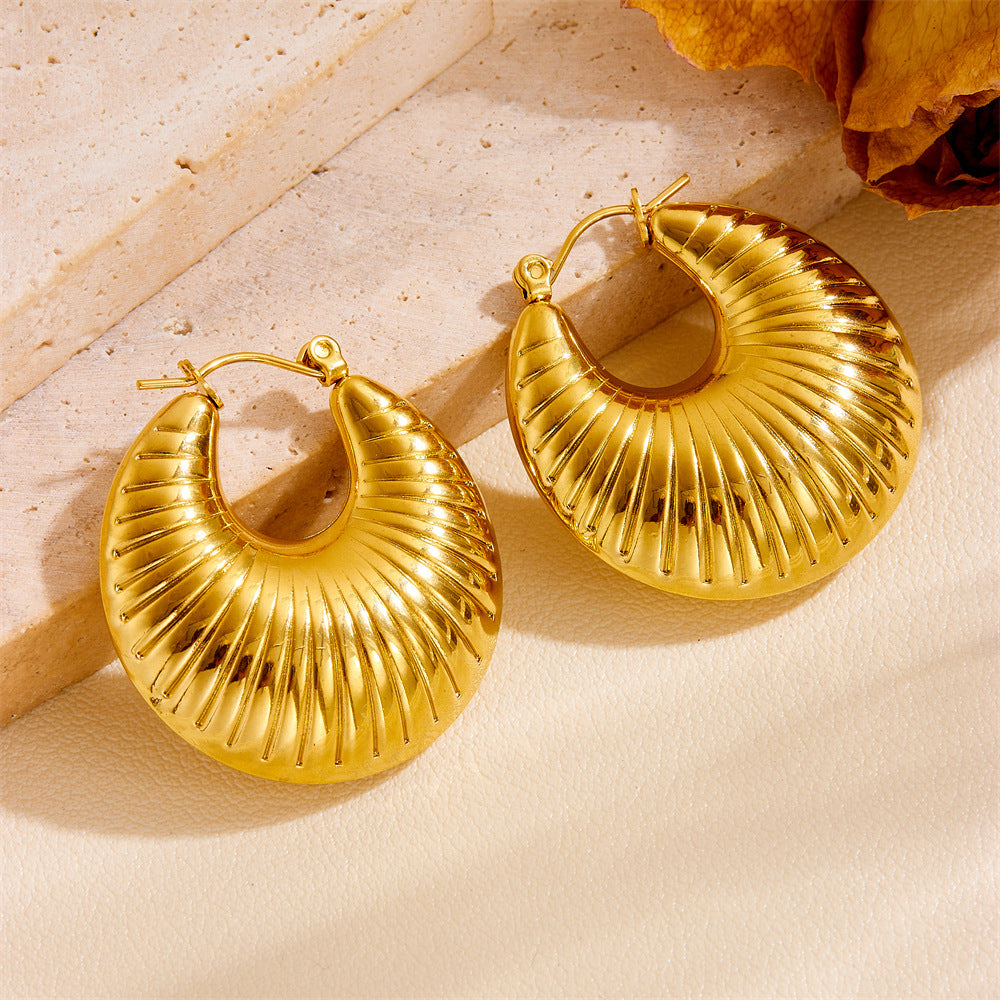 European and American style simple cross-border stainless steel 18K vacuum furnace electroplating thread hollow exaggerated earrings ladies accessories