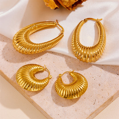 European and American style simple cross-border stainless steel 18K vacuum furnace electroplating thread hollow exaggerated earrings ladies accessories