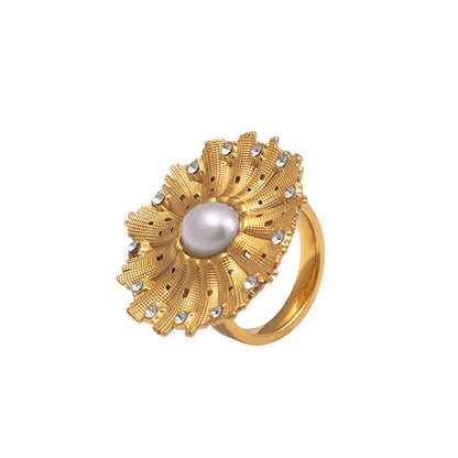 Anello in acciaio inossidabile con stile INS, placcato oro 18 carati, gioiello floreale irregolare per donna, accessori alla moda e versatili.