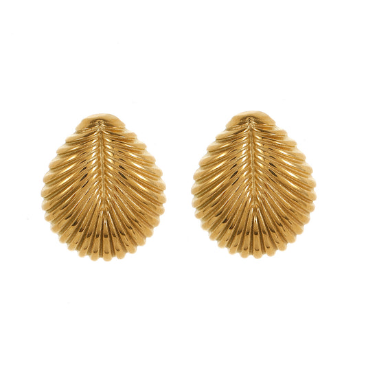 European and American cold style personality design oval leaf texture earrings titanium steel gold temperament high-end earrings
