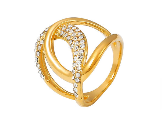 Little Chanel double C zircon ring for women, INS light luxury titanium steel plated with 18k real gold, index finger