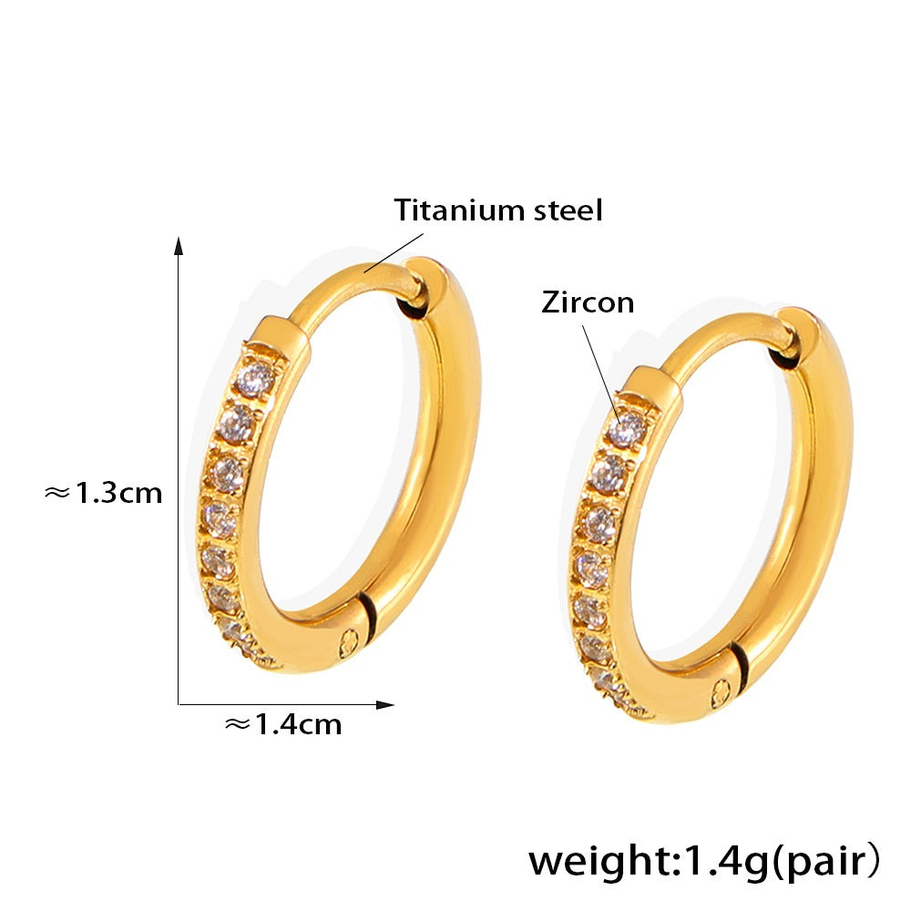 Plain ring inlaid zircon earrings do not fade titanium steel PVD gold-plated niche design circle earring jewelry