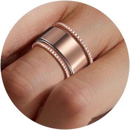 European and American shiny edge diamond ring, simple and luxurious feel, titanium steel plated with 18k real gold, wide version INS style hand accessory.