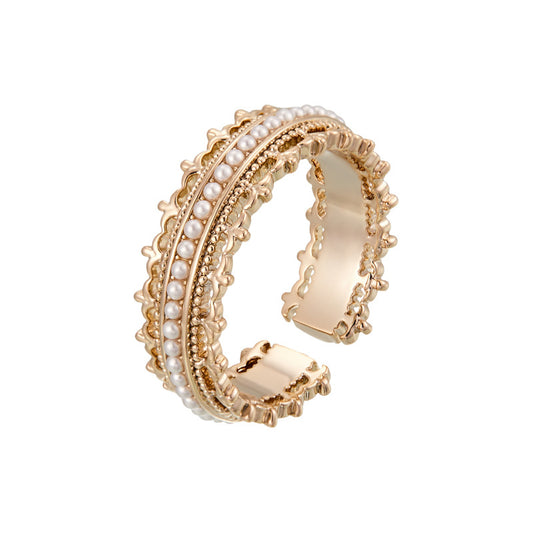 French palace style crown open ring, fashionable and versatile with a high-end feel, adjustable for the index finger, European and American cross-border ring.
