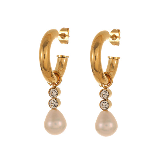 Fashionable niche light luxury temperament pearl earrings stainless steel plated 18K zircon pearl pendant earrings