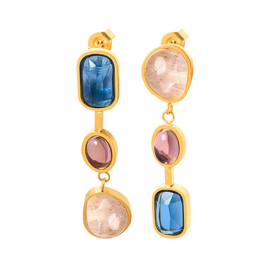 Bohemian style popular niche unique personality inlaid crystal glass stone contrast color design girls earrings
