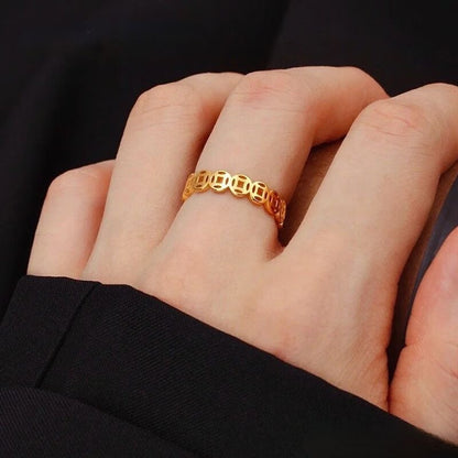 Money string ring, titanium steel band, female fashion accessory, personalized, wealth-attracting, copper coin, plenty of money coins.