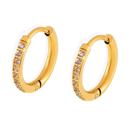 Plain ring inlaid zircon earrings do not fade titanium steel PVD gold-plated niche design circle earring jewelry