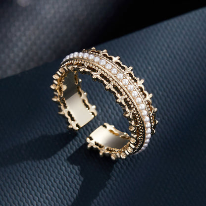 French palace style crown open ring, fashionable and versatile with a high-end feel, adjustable for the index finger, European and American cross-border ring.