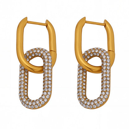 Orecchini ovali con diamanti pieni a forma di zolletta di zucchero, orecchini di lusso in acciaio al titanio, resistenti allo sbiadimento, con temperamento geometrico