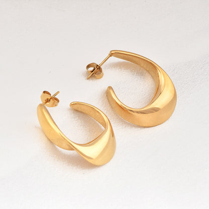 Orecchini a spirale lisci in acciaio inossidabile, orecchini in metallo europeo e americano in stile freddo, orecchini regolabili esagerati alla moda INS per le donne