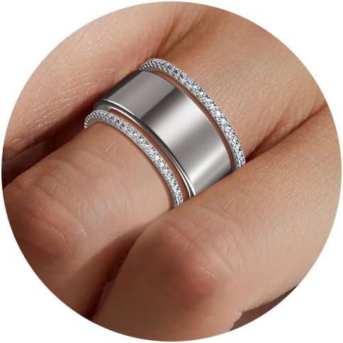 European and American shiny edge diamond ring, simple and luxurious feel, titanium steel plated with 18k real gold, wide version INS style hand accessory.