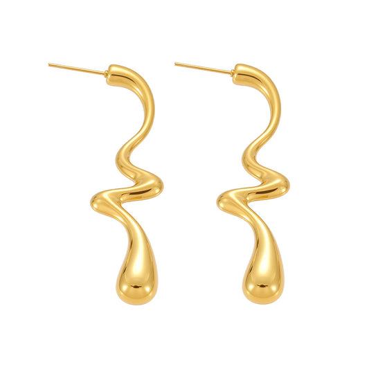 Irregular teardrop color matching earrings European and American cross-border stainless steel plated 18K gold simple glossy hollow earrings