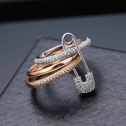Anello staccabile in acciaio al titanio tricolore per donna, personalizzato con pietra di zirconia micro-incastonata, anello a spillo