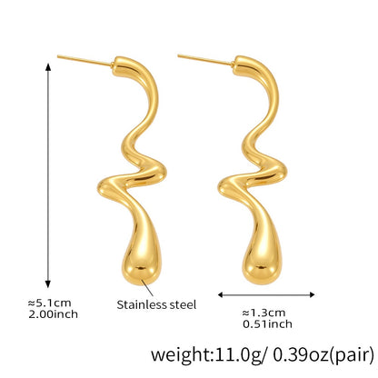 Irregular teardrop color matching earrings European and American cross-border stainless steel plated 18K gold simple glossy hollow earrings