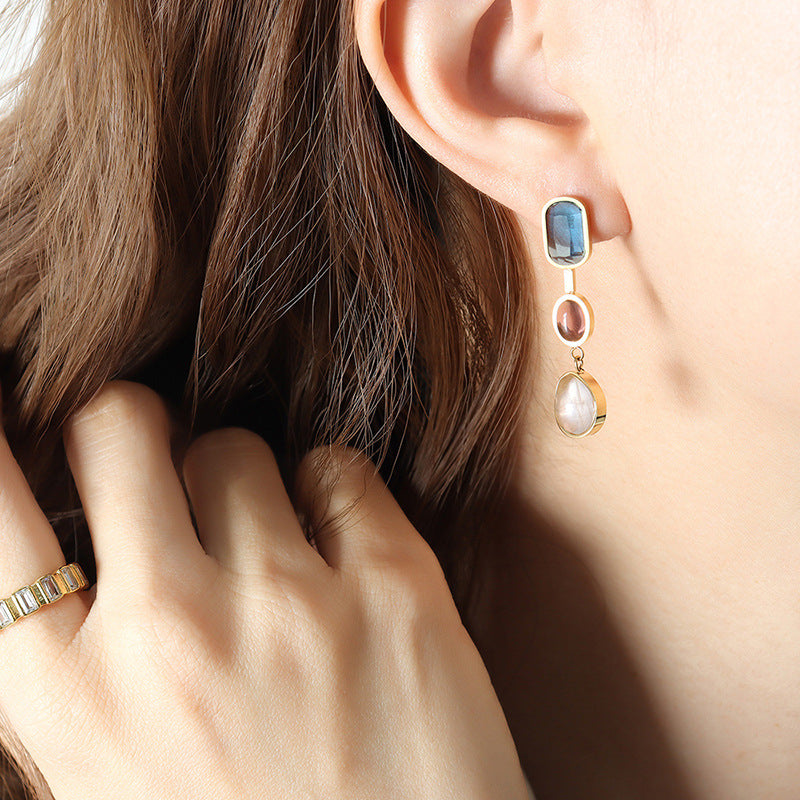 Bohemian style popular niche unique personality inlaid crystal glass stone contrast color design girls earrings