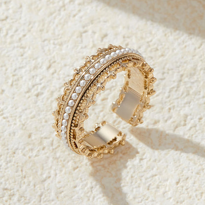 French palace style crown open ring, fashionable and versatile with a high-end feel, adjustable for the index finger, European and American cross-border ring.