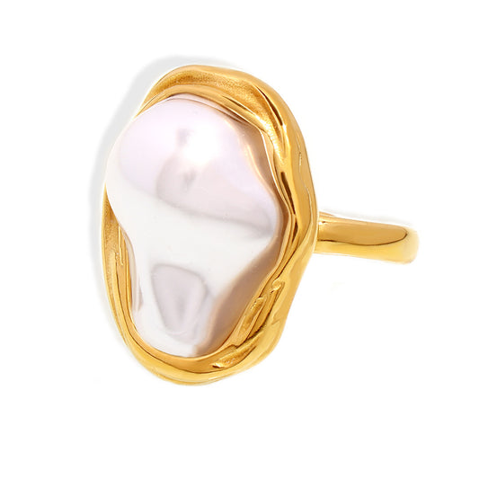 Special-shaped imitation pearl light luxury ring rings high-grade titanium steel non-fading ring