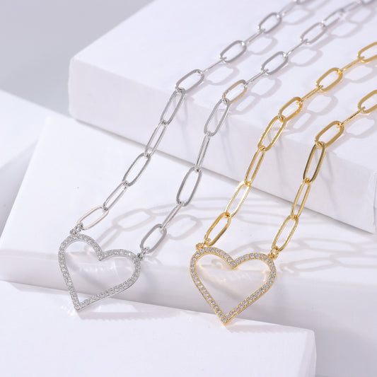 Stainless steel heart-shaped hollow shiny handmade necklace